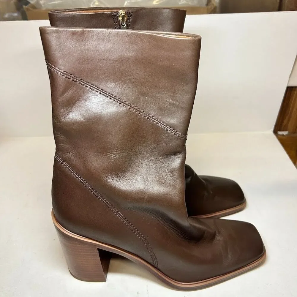 Franco Sarto Womens 11 M Dark Brown Leather Stevie Mid Shaft Boots NIB QV7